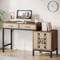 55-Inch Computer Desk with Drawers and Storage Cabinet, Brown O6477
