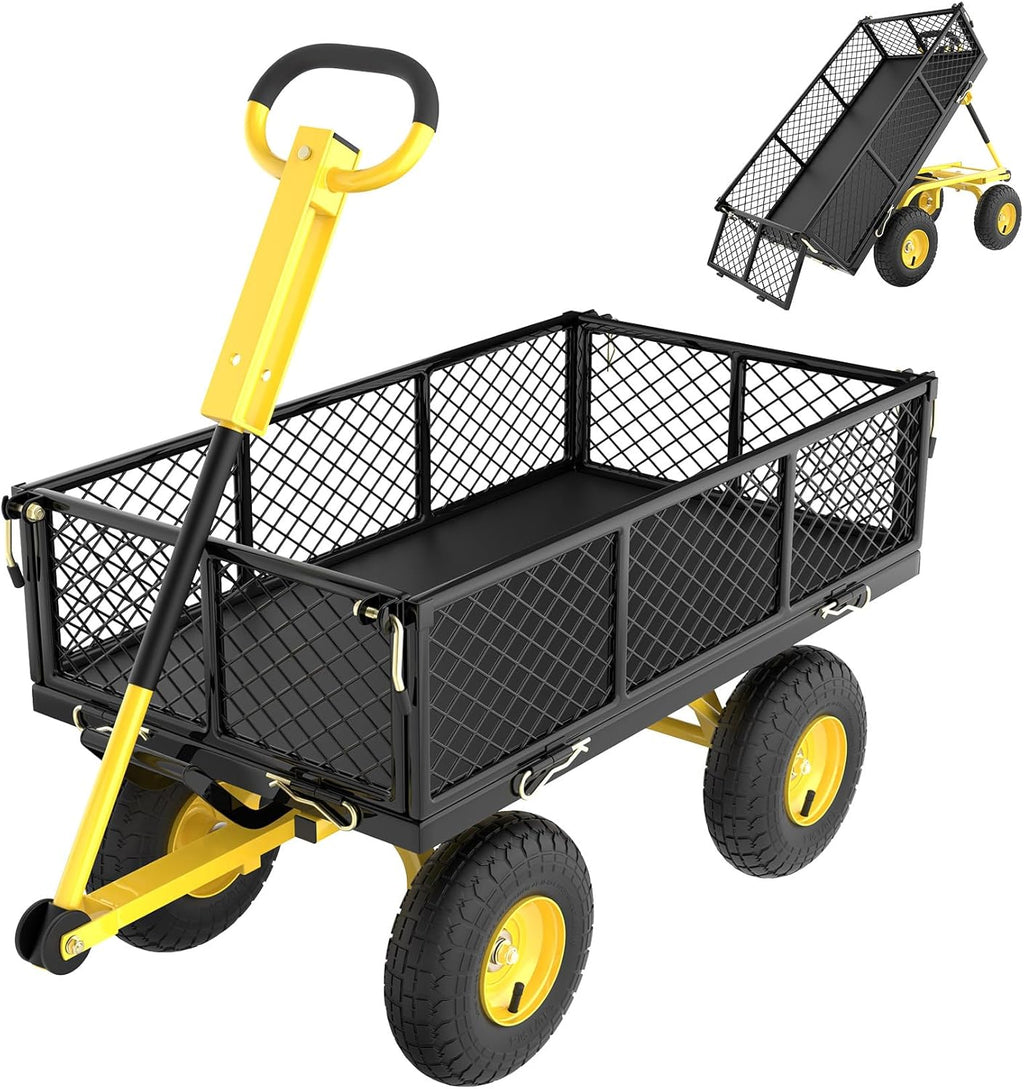 Heavy Duty 900 Lbs Capacity Mesh Steel Folding Garden Dump Cart with Removable Sides X252849