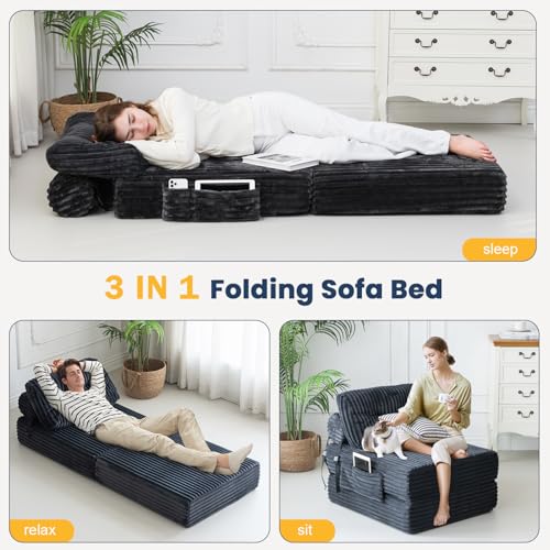 Dark Grey Folding Sofa Bed with Pillow X77740