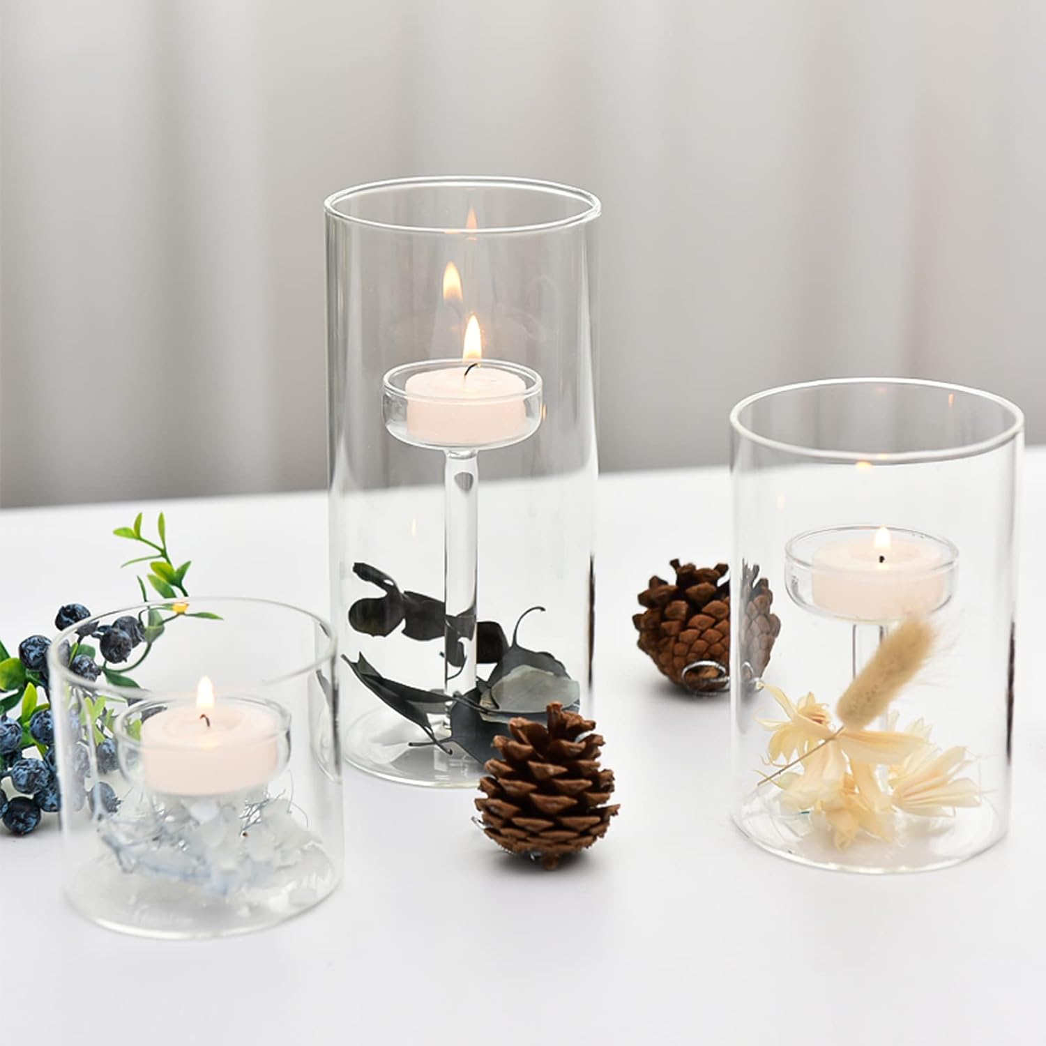 Clear Cylinder Hurricane Glass Candle Holder Set of 3 A55748
