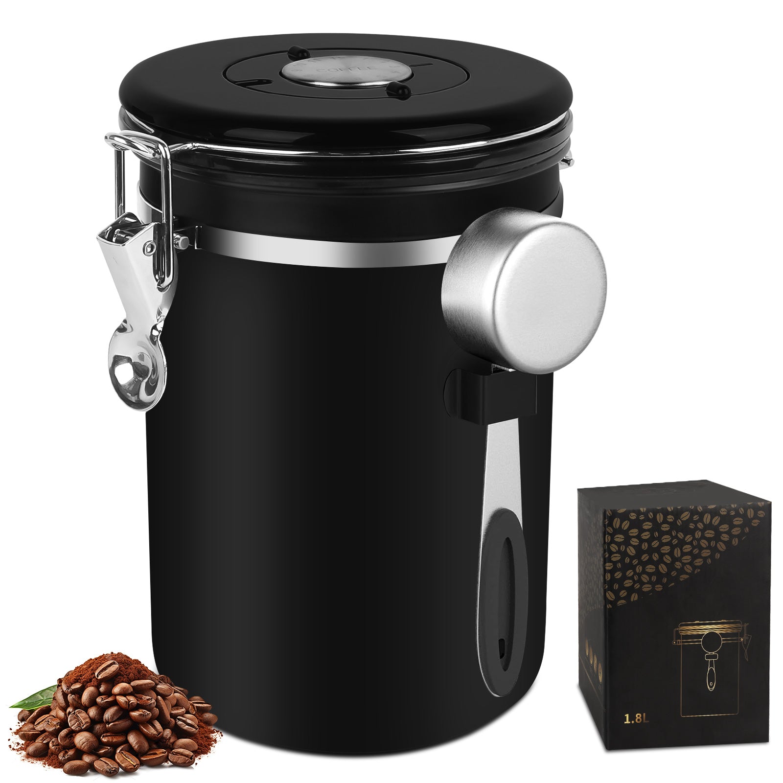60oz 304 Stainless Steel Airtight Coffee Canister Black O4983