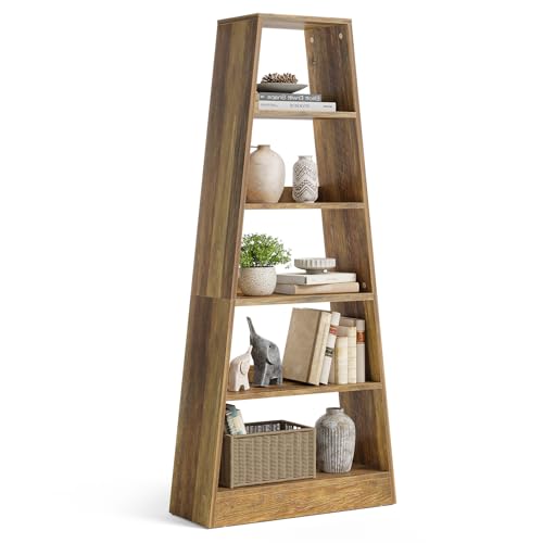 6-Tier Tall Wooden Ladder Bookcase in Warm Umber E65690