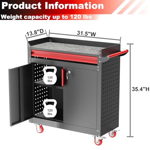 Metal Garage Storage Cabinet with 5 Adjustable Shelves, Lockable Heavy Duty Steel Cabinet with Wheels R1822