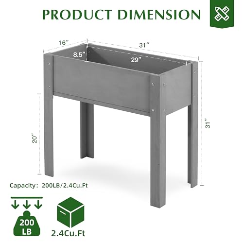 Raised Garden Bed with Legs, 40x20x31'', Wood Elevated Planter Box R126