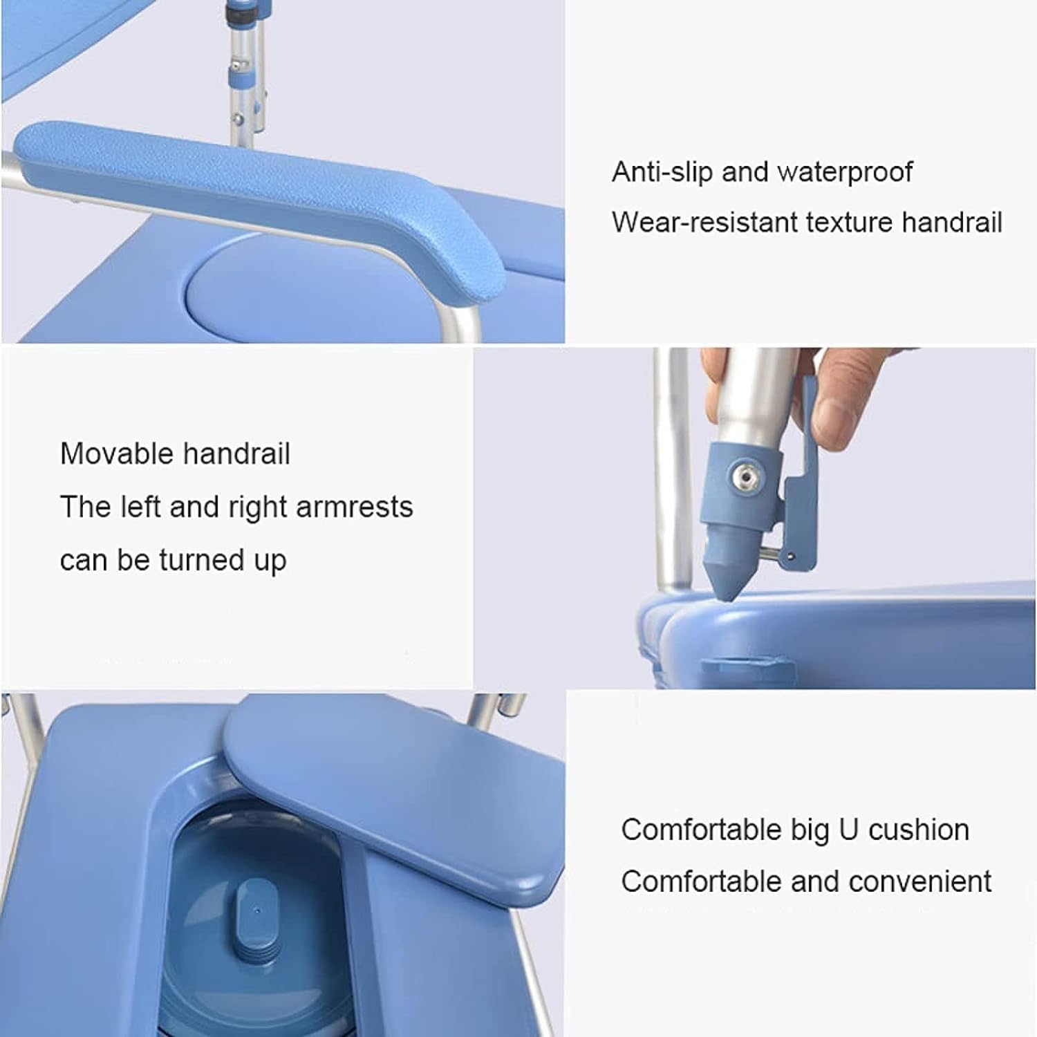 Portable Toilet Chair with Wheels Padded Seat Movable Armrest Folding Pedal Y30371
