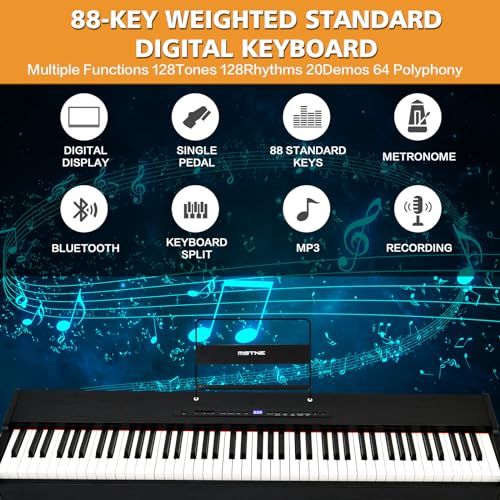 88 Key Weighted Keyboard with Hammer Action, 2x30W Speakers, Adjustable Stand, Carrying Case, Sustain Pedal, Headphone, Black O1729