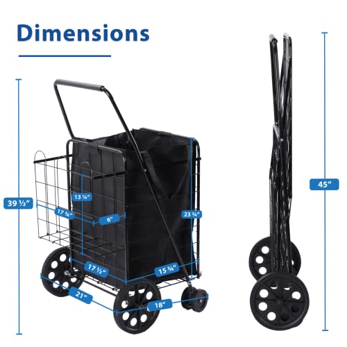 Black Foldable Shopping Cart with 360° Swivel Wheels I422