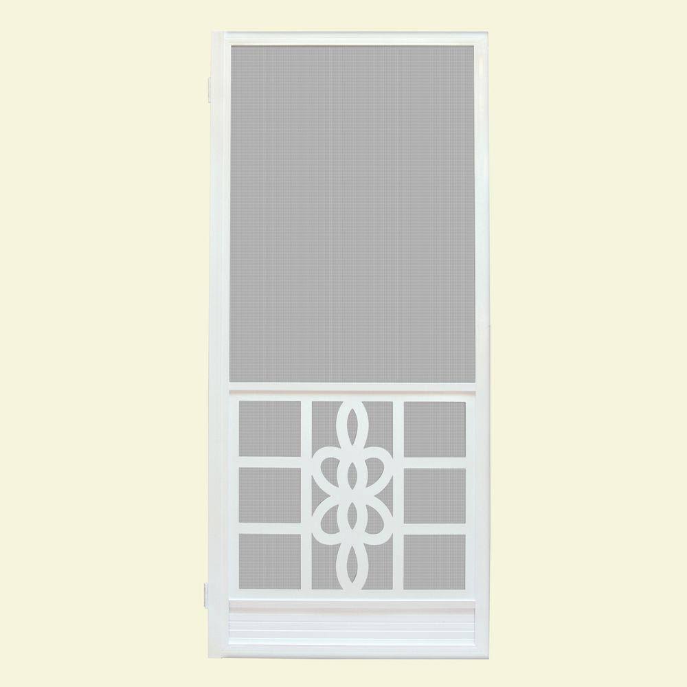 36 in. x 80 in. White Outswing Metal Screen Door X118088