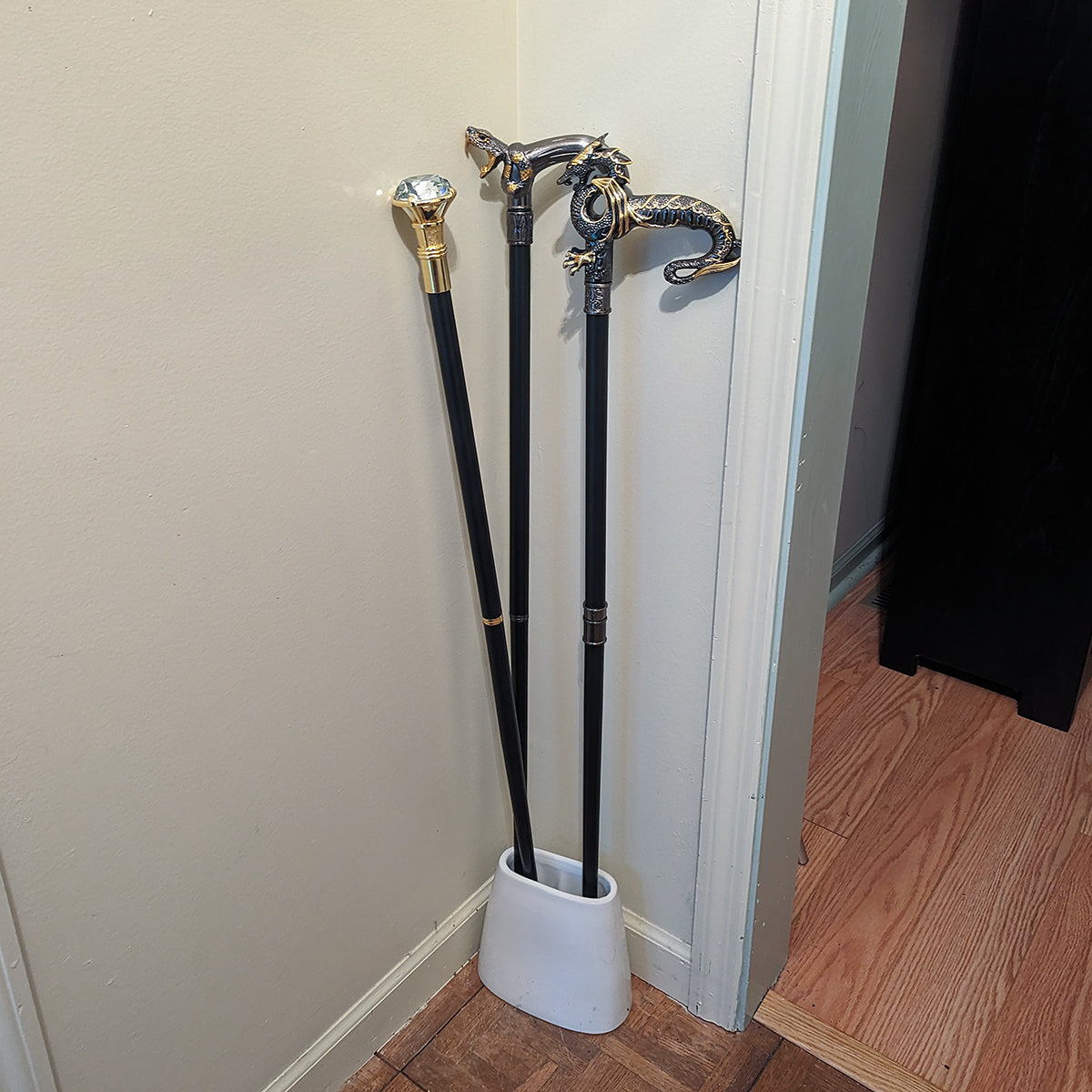 Silver Gold Metal Cane 2pc Steel Shaft Walking Stick Q925092