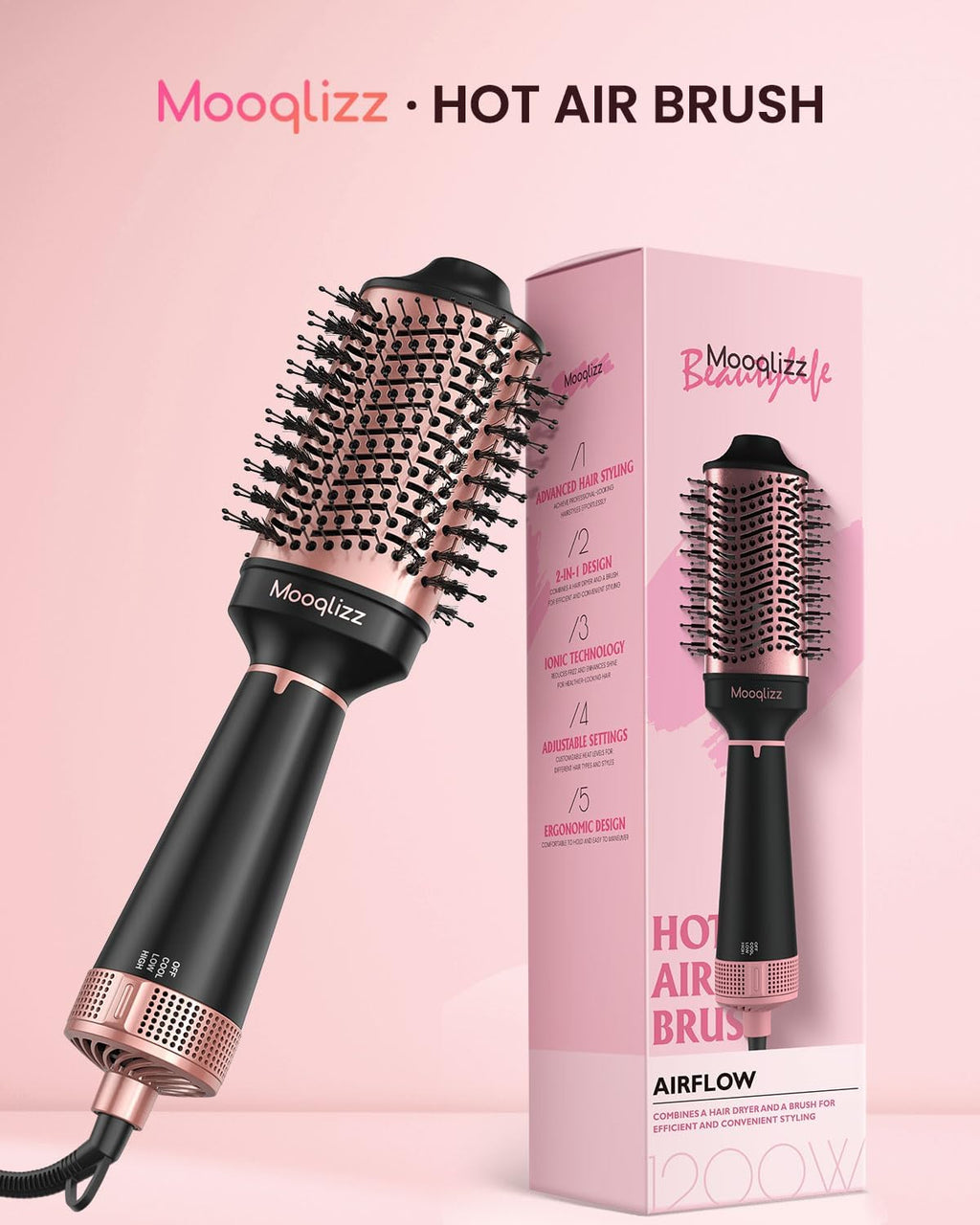 Pink Black Hair Dryer Brush L2398