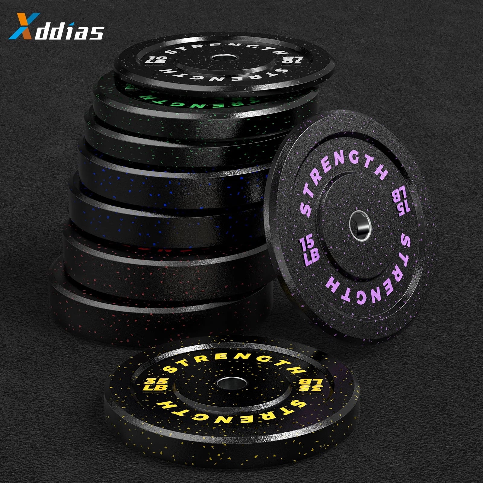Olympic Bumper Plates, 10lb to 55lb Weights, High-Bounce Rubber Weight Plates U7790