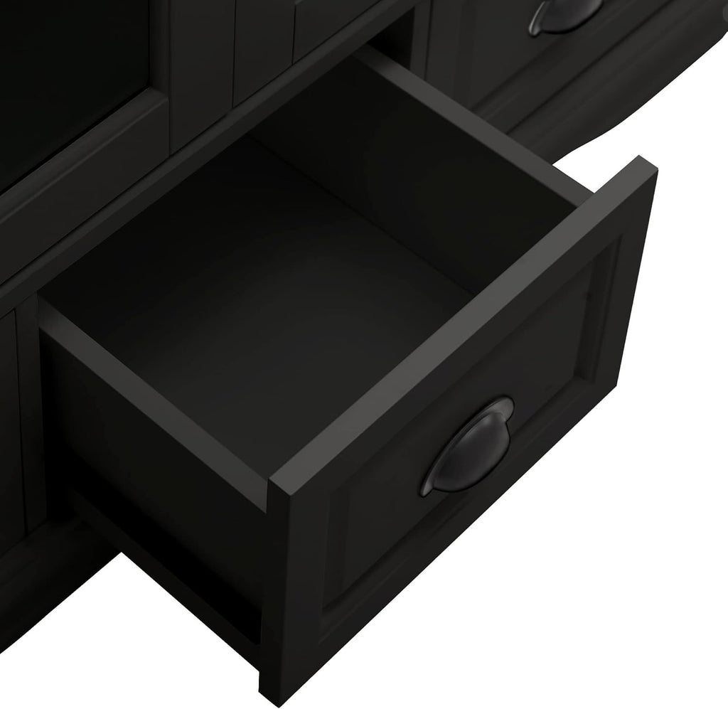 Black Storage Cabinet with Tempered Glass Doors and Adjustable Shelf K701