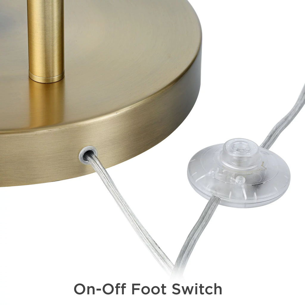 72" Tall Brass Metal Arc Floor Lamp with White Linen Drum Shade M303690