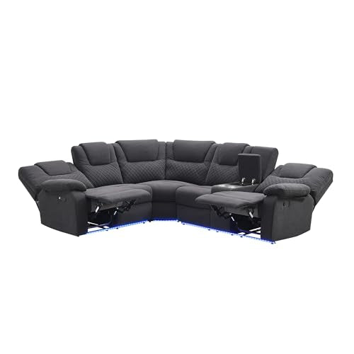 94'' L-Shaped Velvet Reclining Sectional Couch with LED Light and Storage Box L1106