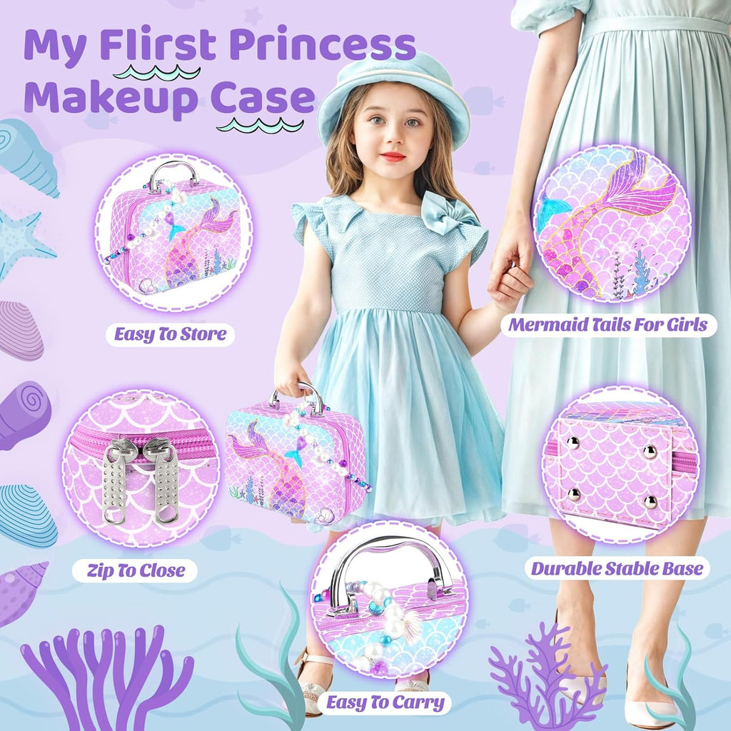 Pretend Makeup for Toddlers Toys, Fake Makeup Mermaid Toys for Girls Purse, Toddler Makeup Kit N142