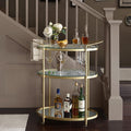 Antique Gold Bar Cart with Glass Shelves Q882362