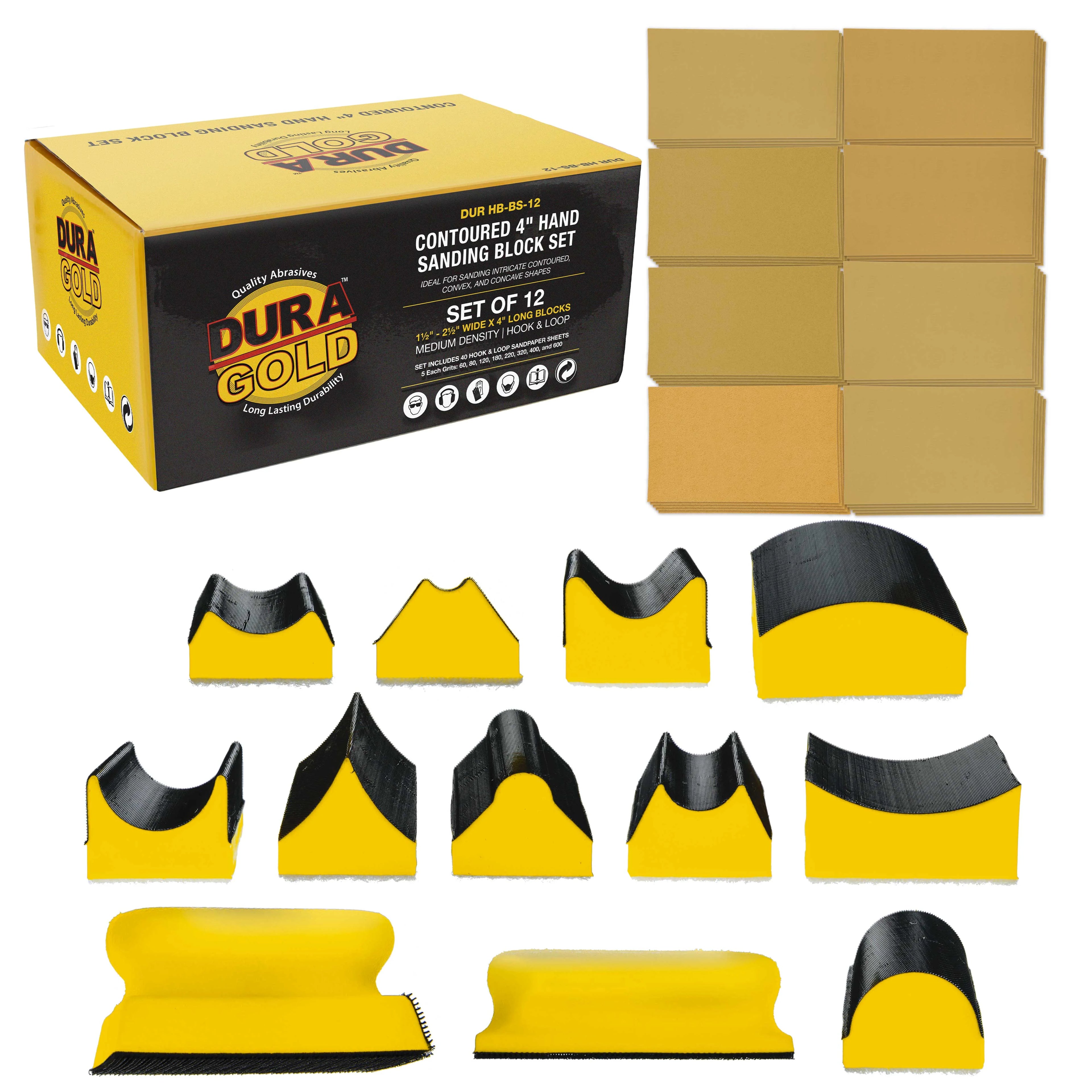 12-Piece Contoured Hand Sanding Block Set with 40 Sheet Hook & Loop Sandpaper Kit M470692