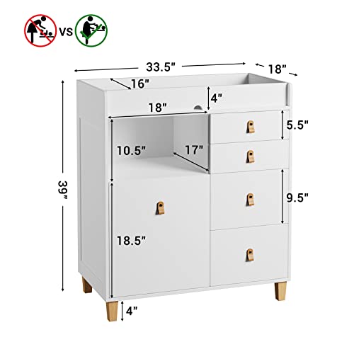 White 33.5" Wooden Baby Changing Table Dresser with Drawers V7667
