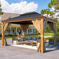 10' x 12' Hardtop Gazebo with Galvanized Steel Double Roof and Curtains S274189