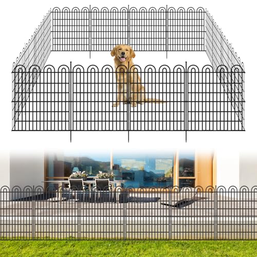 15 Panels Tall Garden Animal Barrier Fence with Gate, 33 in(H) X 36.8 ft(L) No Dig Decorative Metal Edging Border K1077