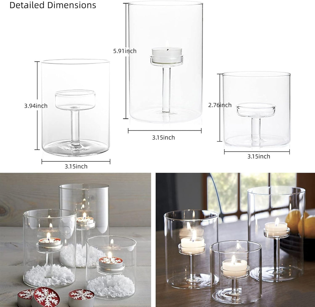 Clear Cylinder Hurricane Glass Candle Holder Set of 3 A55748