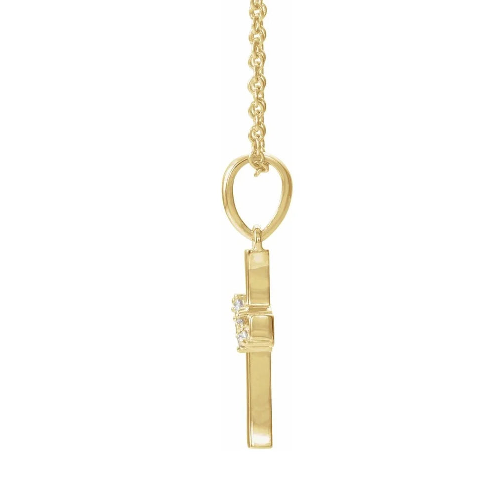 14K Yellow Gold .06CTW Diamond Cluster Cross Necklace Y5488