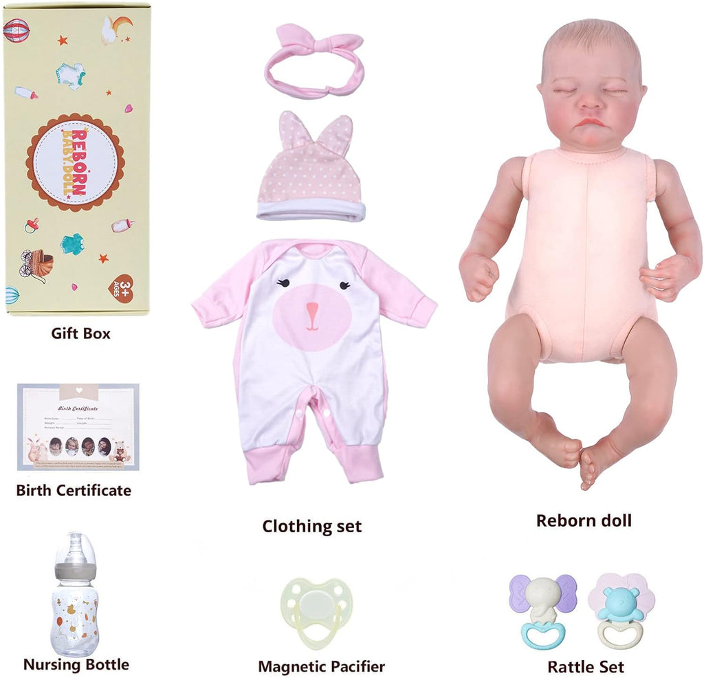 17-Inch Soft Cloth Body Realistic Newborn Baby Dolls with Toy Accessories T614