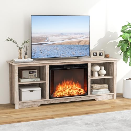 Black 70-inch Wooden Electric Fireplace TV Stand with Remote Control Q956