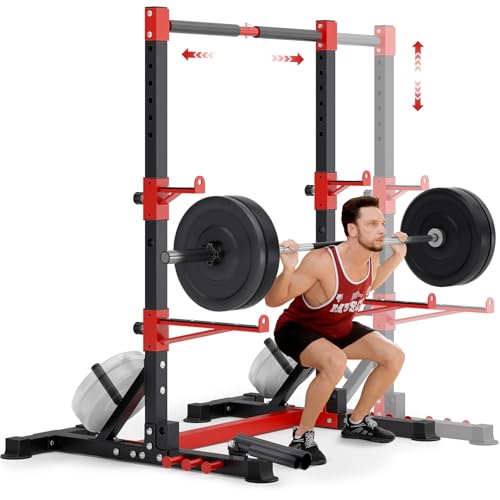 Squat Rack with Adjustable Pull-Up Bar & Extended Safety Arms, 35"-67" Width, Fixed 83” Frame Height X93970