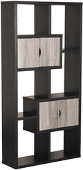 Black and Gray Wooden Bookcase with 4 Doors and 6 Shelves N4517