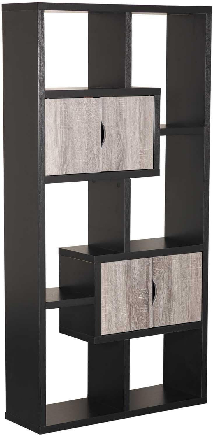 Black and Gray Wooden Bookcase with 4 Doors and 6 Shelves N4517