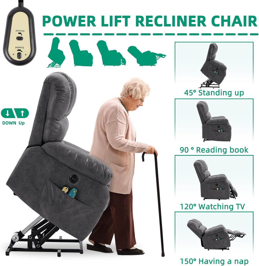 Gray Power Lift Recliner Chair with Heat & Massage O743