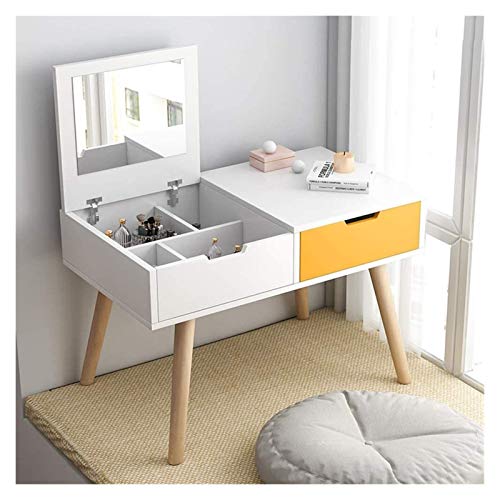 White Blue 2-in-1 Vanity Desk with Flip Top Mirror and Drawers D68278
