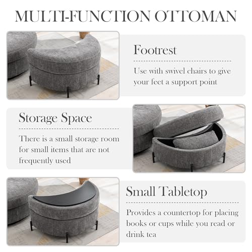 Beige Oversized Swivel Barrel Chair with Ottoman X78125