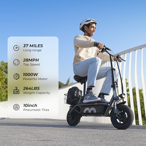 Electric Scooter with Seat, 37 Miles Long Range, 28 MPH Top Speed, 14" Pneumatic Tire R876