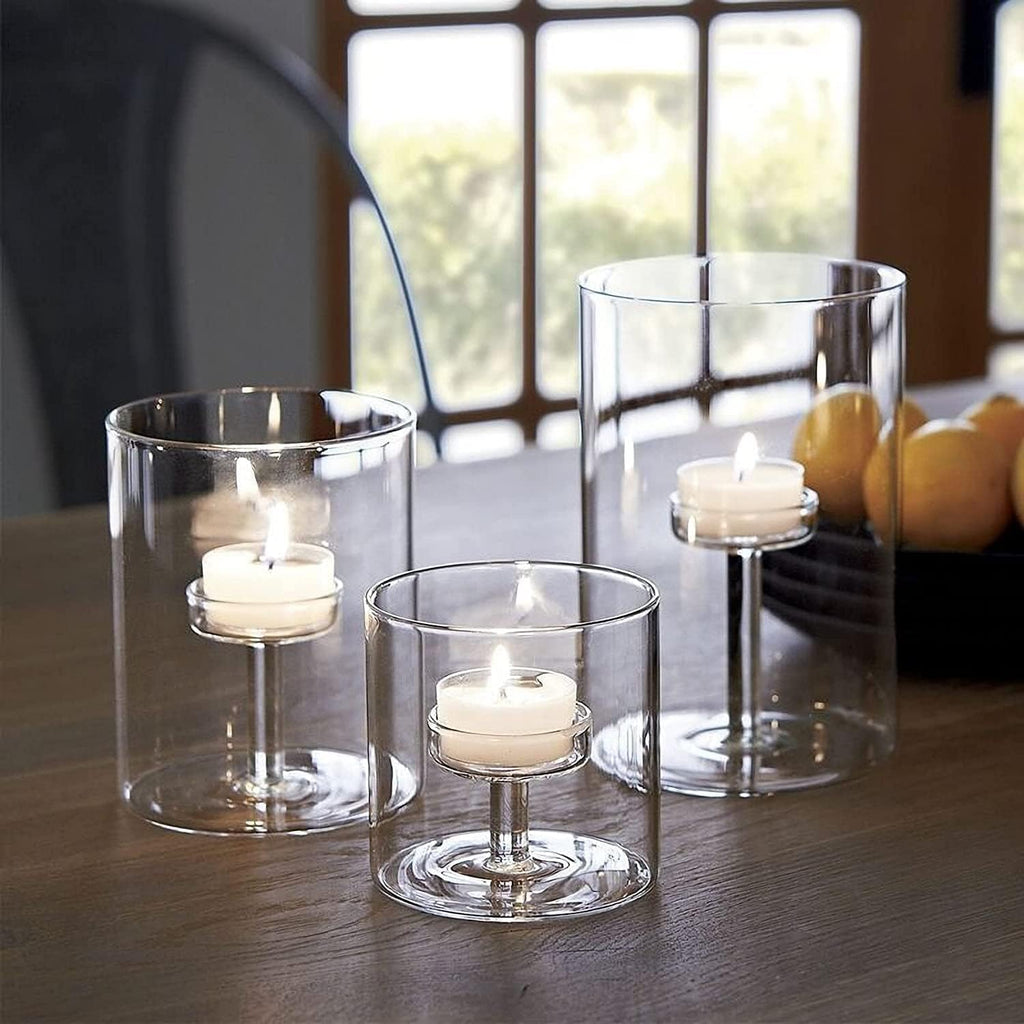 Clear Cylinder Hurricane Glass Candle Holder Set of 3 A55748