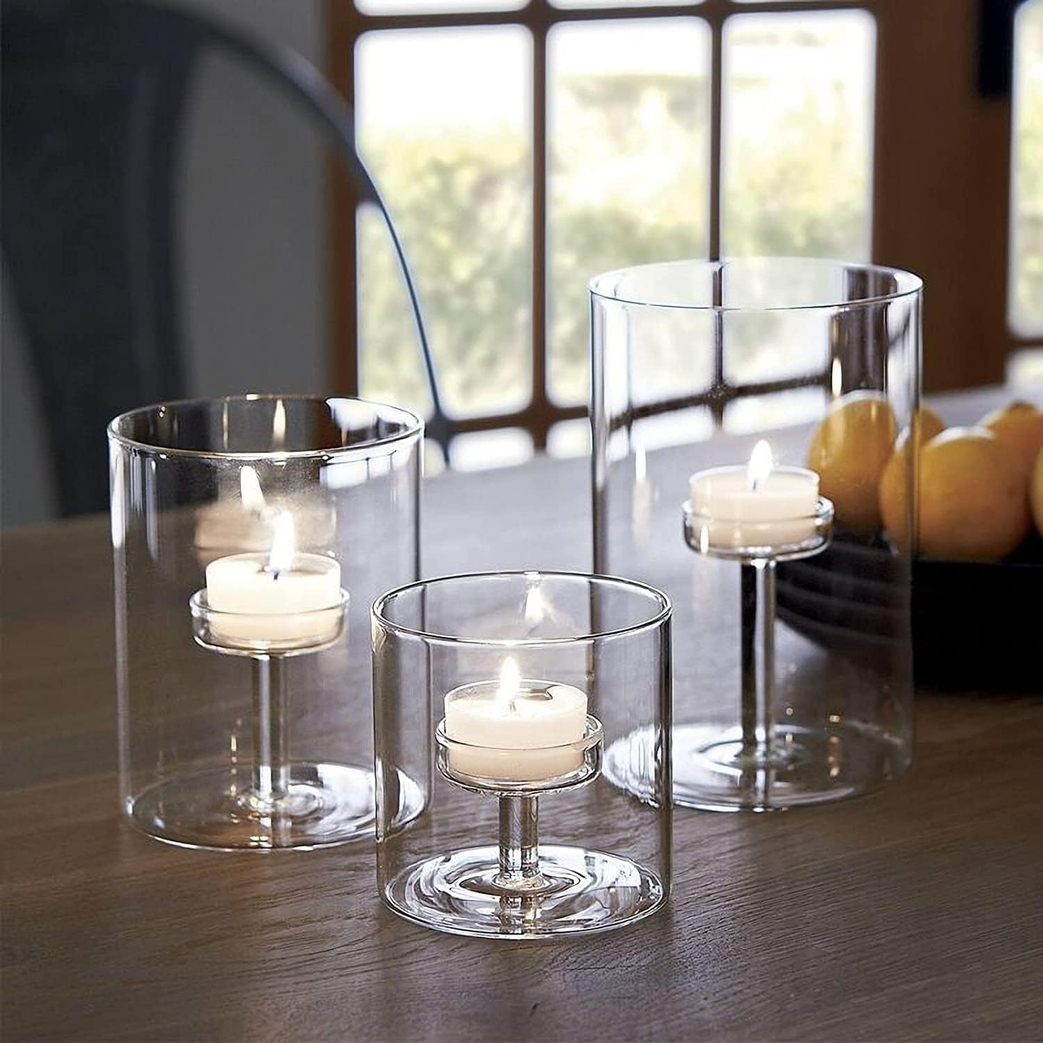 Clear Cylinder Hurricane Glass Candle Holder Set of 3 A55748