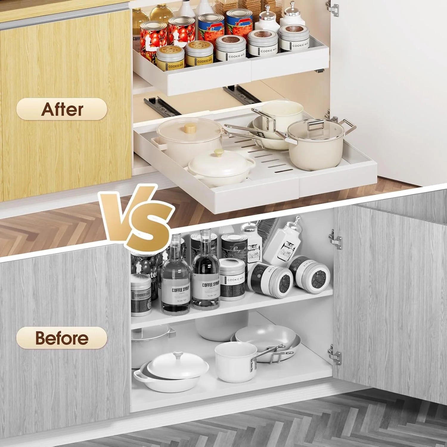 Pull Out Cabinet Organizer, 21 Deep Expandable Slide Out Drawers W8277