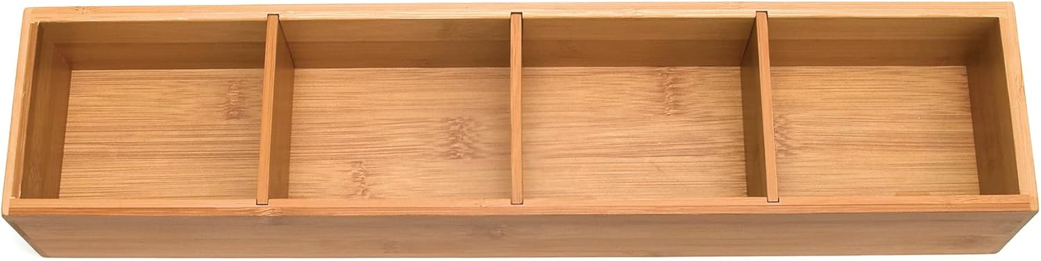 Bamboo Wood 4-Part Drawer Organizer with Removable Dividers, 17-1/2" x 4" x 2-1/2" W4856
