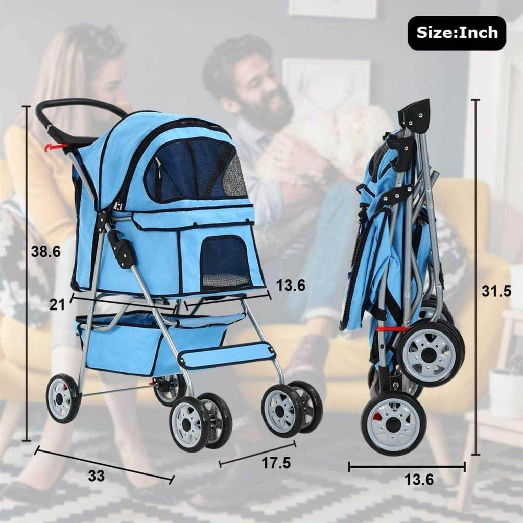 Foldable Pet Stroller with Cup Holders and Storage Basket H48718