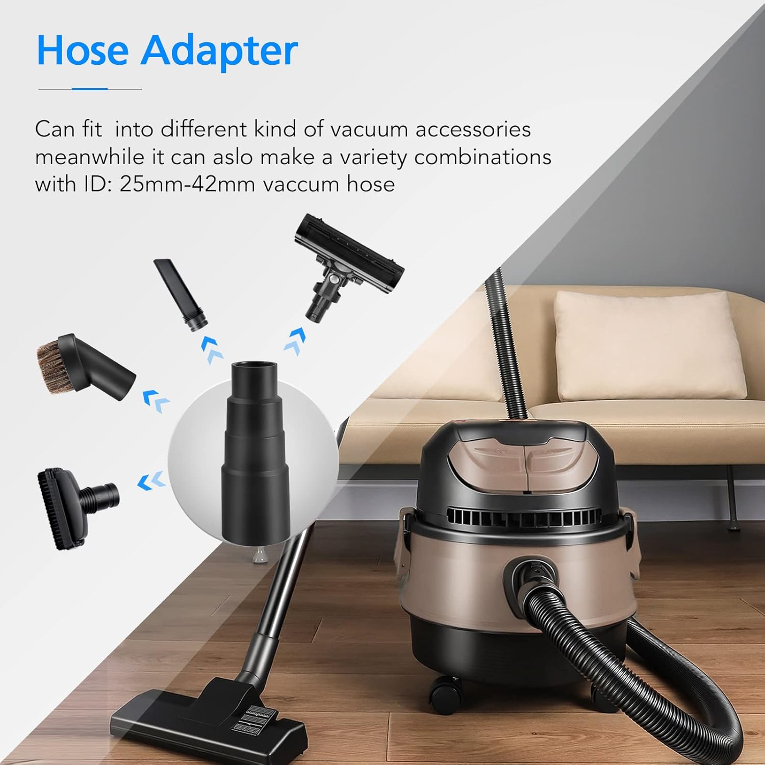 2 Pieces 25mm Horse Hair Vacuum Attachment with Universal Connector, Round Dust Brush, Hose Adapter S34877