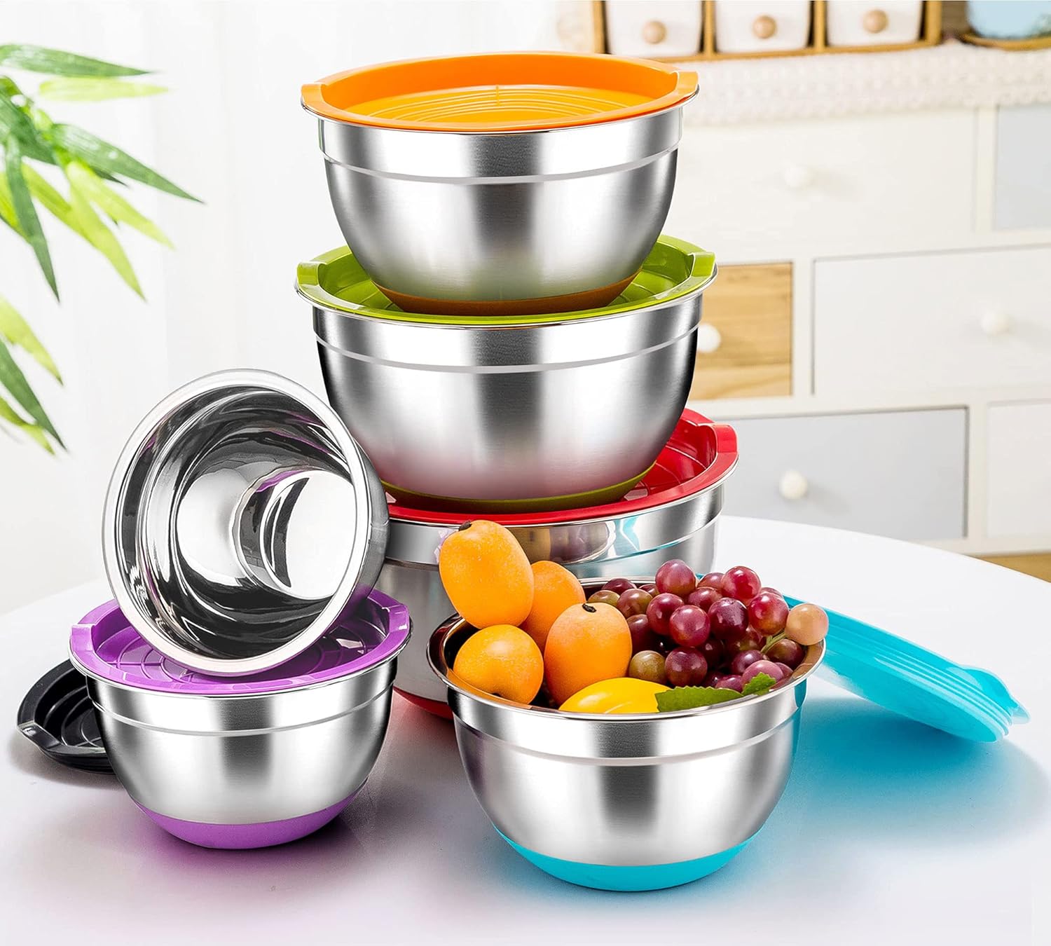 Stainless Steel Mixing Bowls with Lids, Set of 6 X911