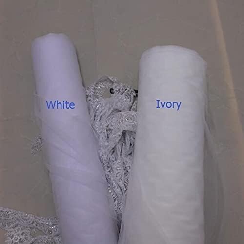 White Ivory Wedding Veil 3m with Comb Lace Cathedral Veil Ribbon E821