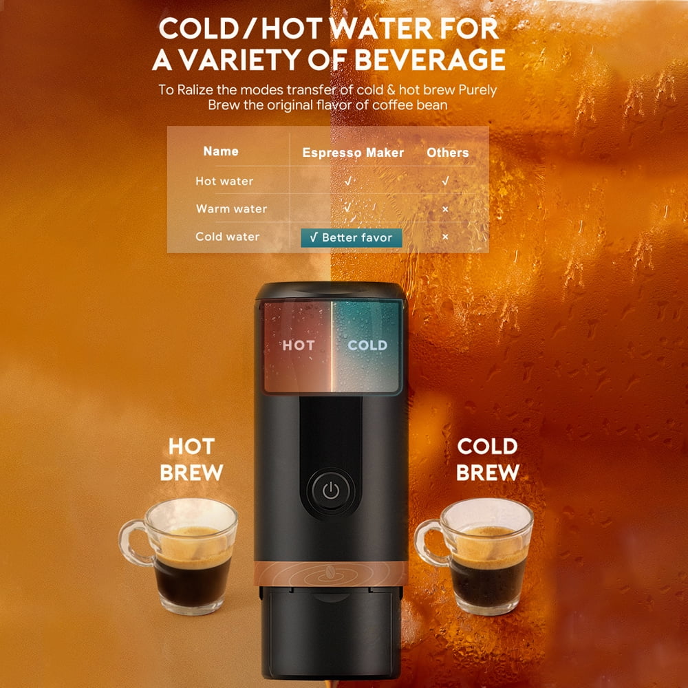 Portable Espresso Machine 9 Bar Pressure Rechargeable 2 in 1 Small Travel Coffee Maker Black Z526