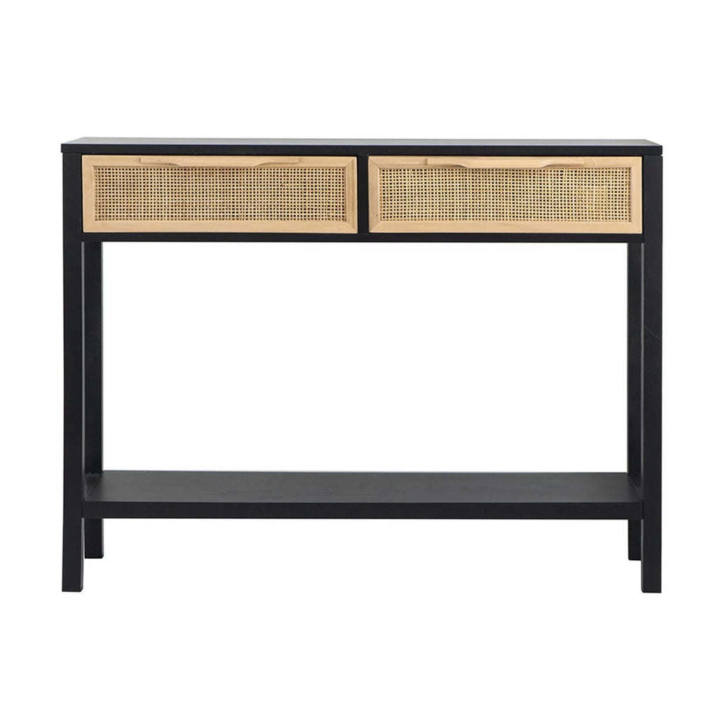 Black Finish Sofa Console Table with 2 Rattan Drawers K528731