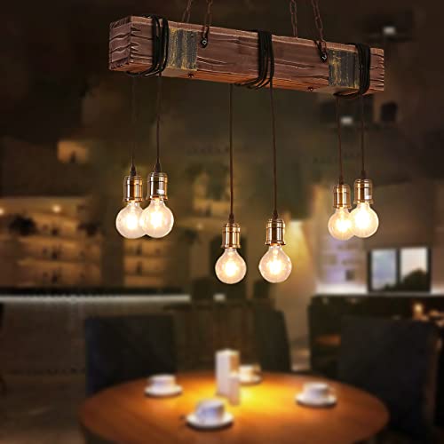 10 Heads Rustic Wood Beam Hanging Pendant Light Fixture X669202