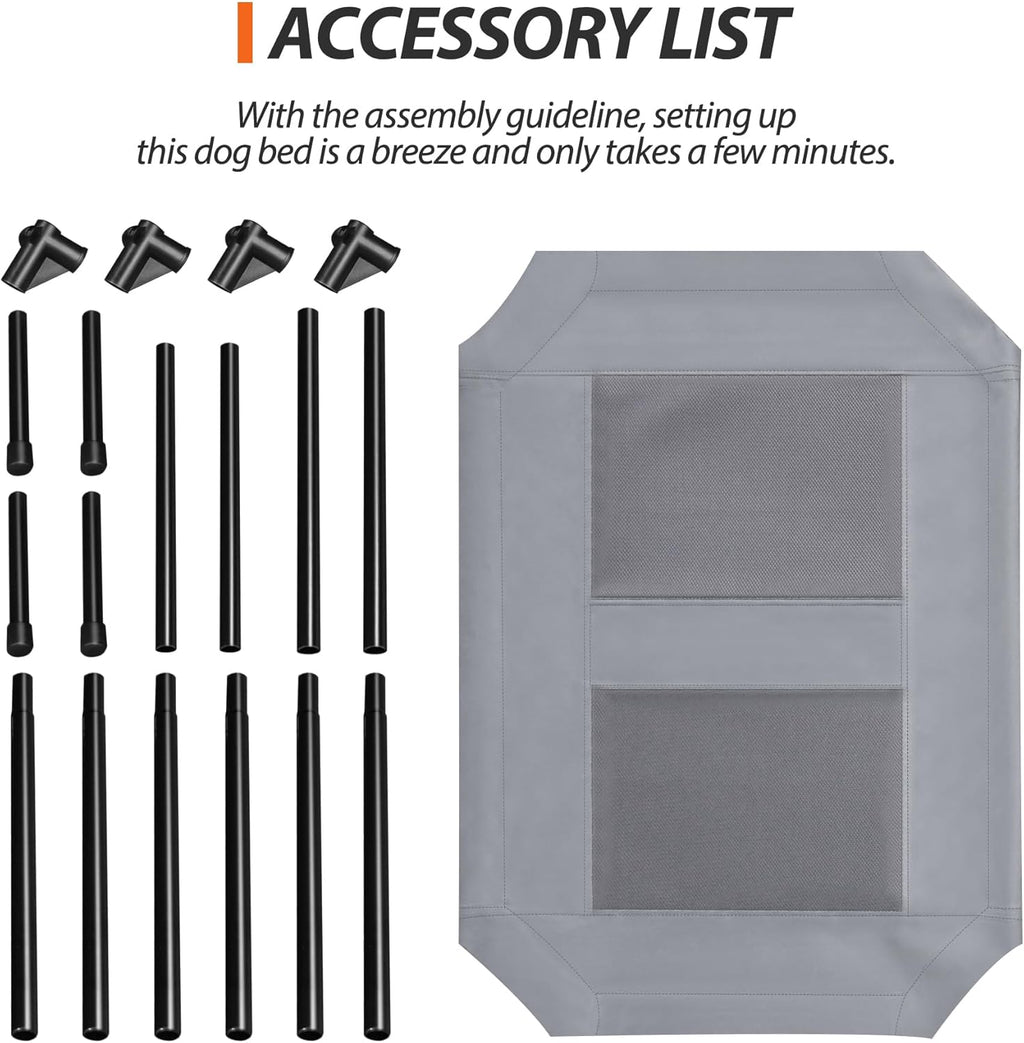 Grey 42 Inch Elevated Dog Bed with Mesh N918