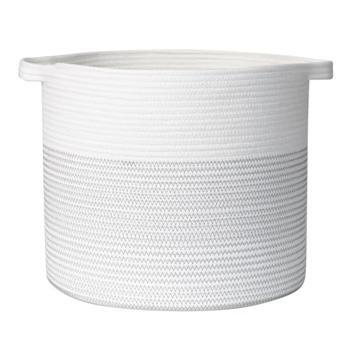 White & Grey Cotton Rope Storage Basket with Handles O155425
