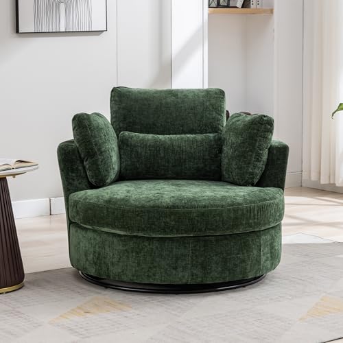 Beige Oversized Swivel Barrel Chair with Ottoman X78125