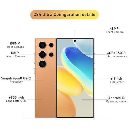 Cyan 6.8" HD Screen 48+108MP Zoom Camera 6800mAh Unlocked Smartphone L64094